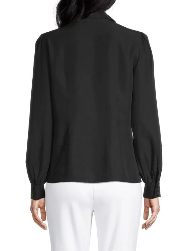 Elie Tahari lace-up tencel blouse, black