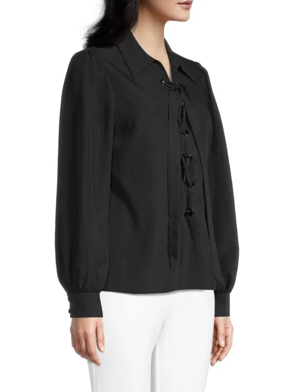 Elie Tahari lace-up tencel blouse, black