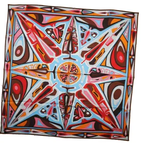 Emilio Pucci Silk Scarf Orange Red Brown Medallions Design - Twill Silk Square Scarf