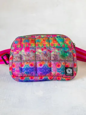 Everyday Puffy Fanny Pack - Purple Pink Floral Border