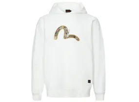 Evisu Deer & Treasure Pattern Seagull Print Loose Fit Hoodie in White