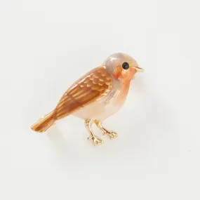 Fable England 3cm Gold Plated Robin Brooch