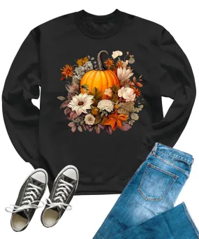 Fall Floral Pumpkin Women's Graphic Crewneck Sweatshirt