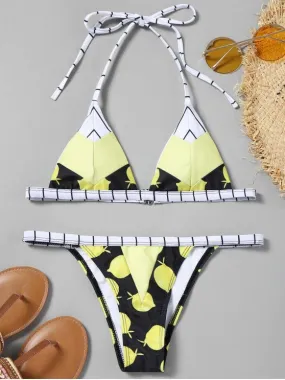 Fashion Lemon Print String Bikini Set