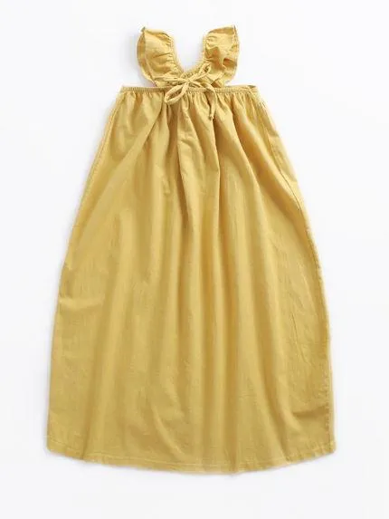 Fashion Little Big Girl Trimmed Off Shoulder Yellow Dress