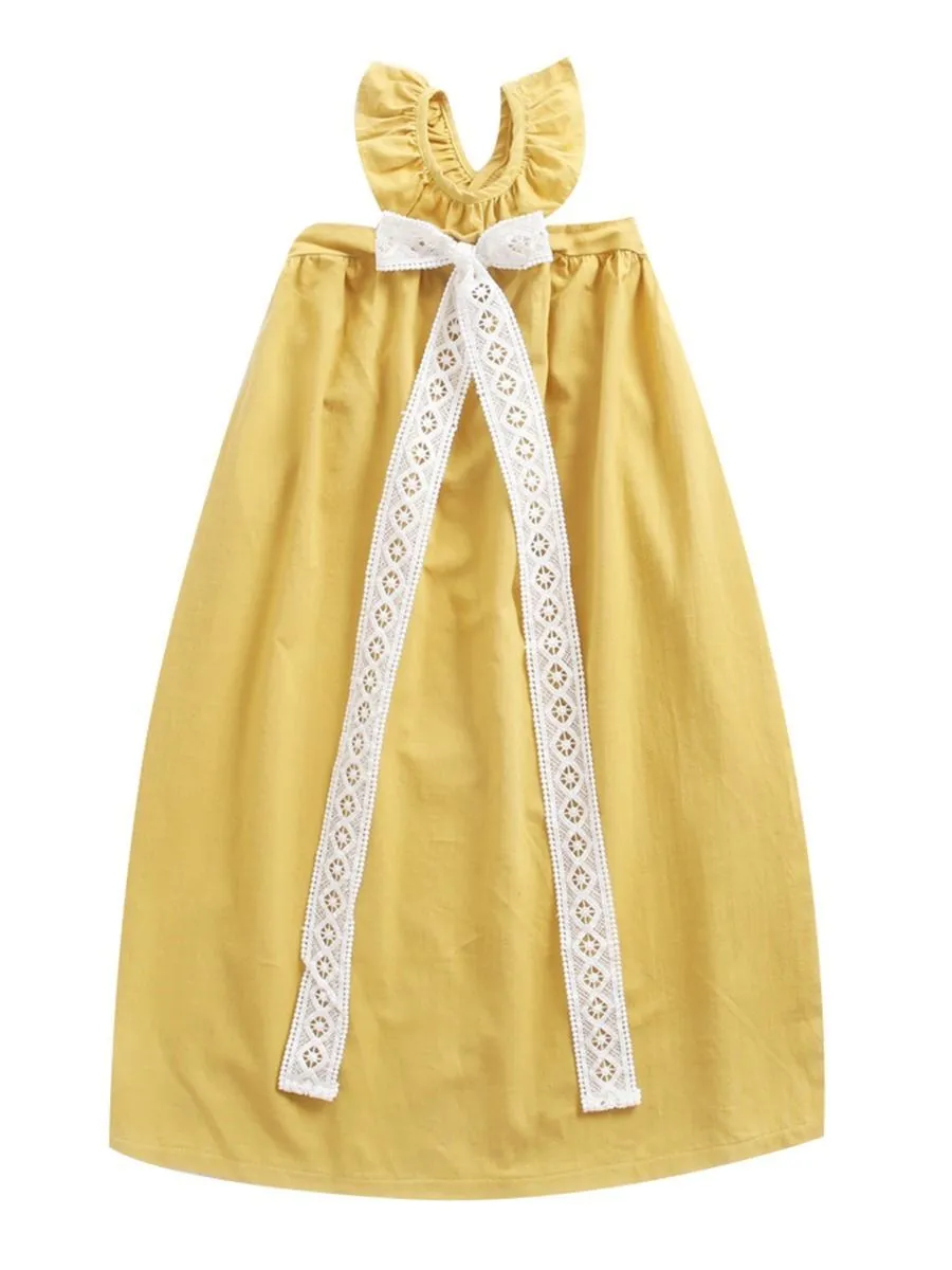 Fashion Little Big Girl Trimmed Off Shoulder Yellow Dress