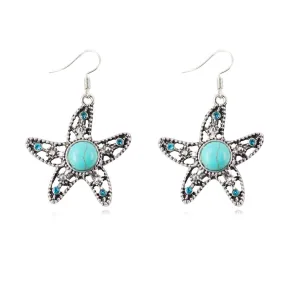 Fashion Women's Long Drop Earrings Silver Brilliant Turquoise Dangle earrings For women