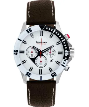 Fastrack Men's Watch Analog, White Dial Brown Leather Strap, 3072SL01