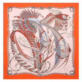 Ferragamo Scarf Orange Fish Design - Twill Silk Foulard - 2024 Collection SALE