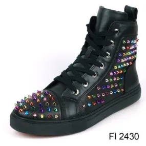 Fiesso Multicolor Spike Leather High-top Sneakers