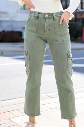 FINAL SALE - Dixie Army Green Utility Cargo Jeans