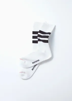 Fine Pile Striped Crew Socks in White / Black