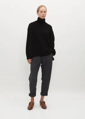 Fine Wool Loose High Neck Pullover — Black