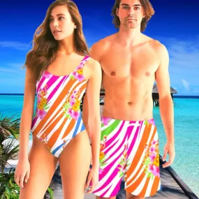 FLAMINGO FIESTA COUPLES MATCHING SWIMSUIT SET