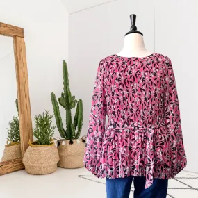 Floral Accordion Pleated Blouse