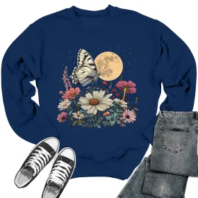 Floral Moon Butterfly Crewneck Sweatshirt