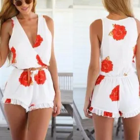 FLORAL PRINT JUMPSUITS SEXY V-NECK CHIFFON JUMPSUITS