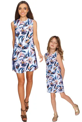 Florescence Adele Blue Floral Print Elegant Shift Dresses - Mommy & Me