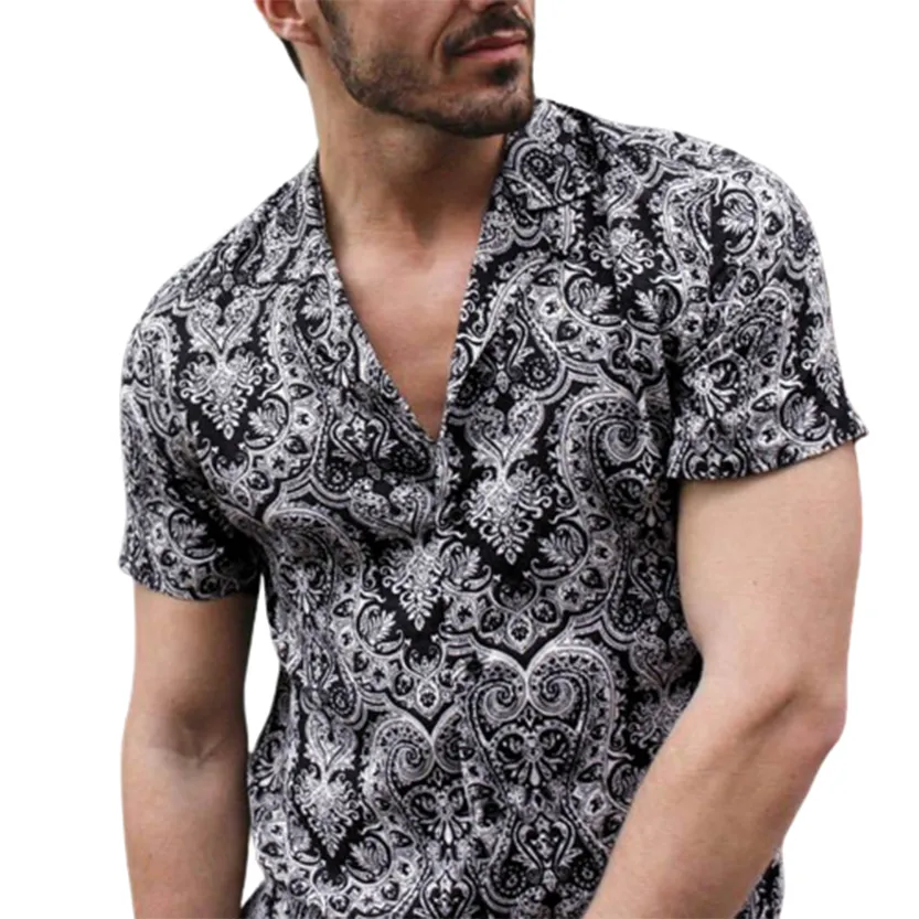 Funki Buys | Shirts | Men's Floral Hipster Short Sleeve Dress Shirt