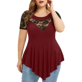 Funki Buys | Shirts | Women's Plus Size Blouse | Lace Short Sleeve