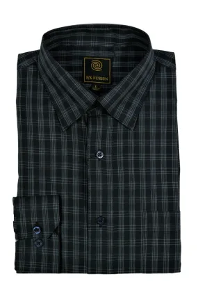 FX Fusion Navy Silver Broken Grid Easy Care Woven Dress Shirt