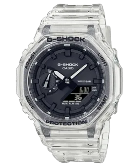 G-Shock Men's Watch Analog & Digital Combo, Black Dial Transparent White Resin Band, GA-2100SKE-7ADR