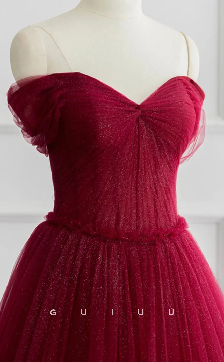 G3149 - A-Line Strapless Sleeveless Wine Red Mesh Long Prom Evening Gown