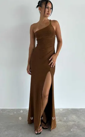 G4553 - Unique Mermaid One Shoulder Pleats Backless Prom Formal Dress with Slit