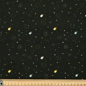 Galaxy Collection #03 Planets & Meteorite on Black Cotton Prints