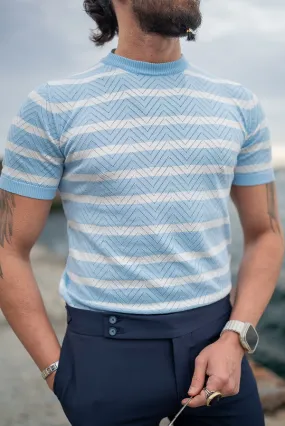 GentWith Rapid Blue Crewneck Striped T-Shirt - GENT WITH