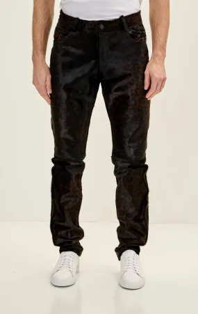 Genuine Calf Hair Leather Pants - Black