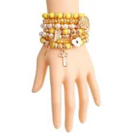 Get Stunning Yellow & Faux Pearl Love Charm Bracelets - Shop Now!