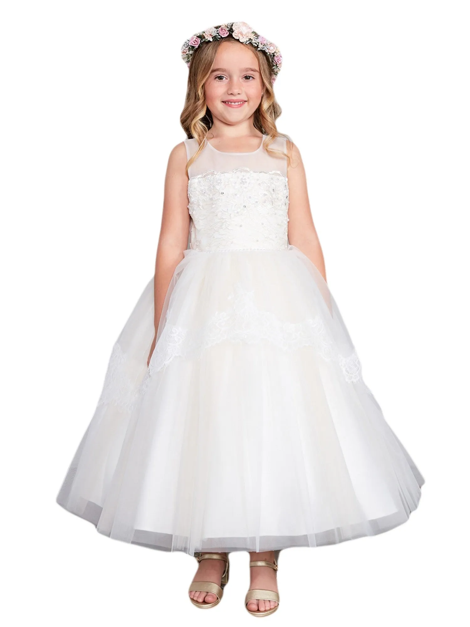 Girls Multi Color Illusion Neckline Lace Peplum Junior Bridesmaid 2-16