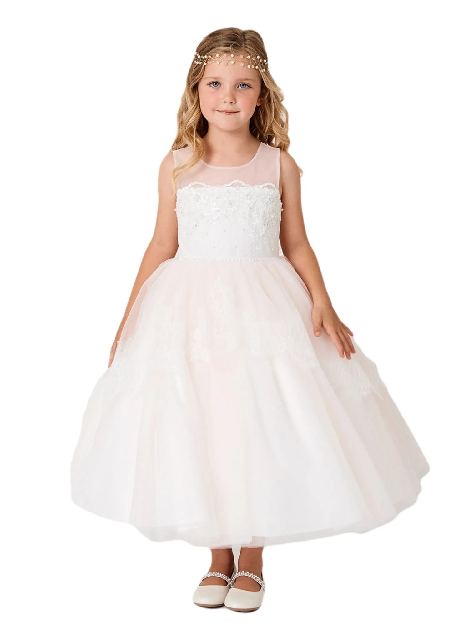 Girls Multi Color Illusion Neckline Lace Peplum Junior Bridesmaid 2-16