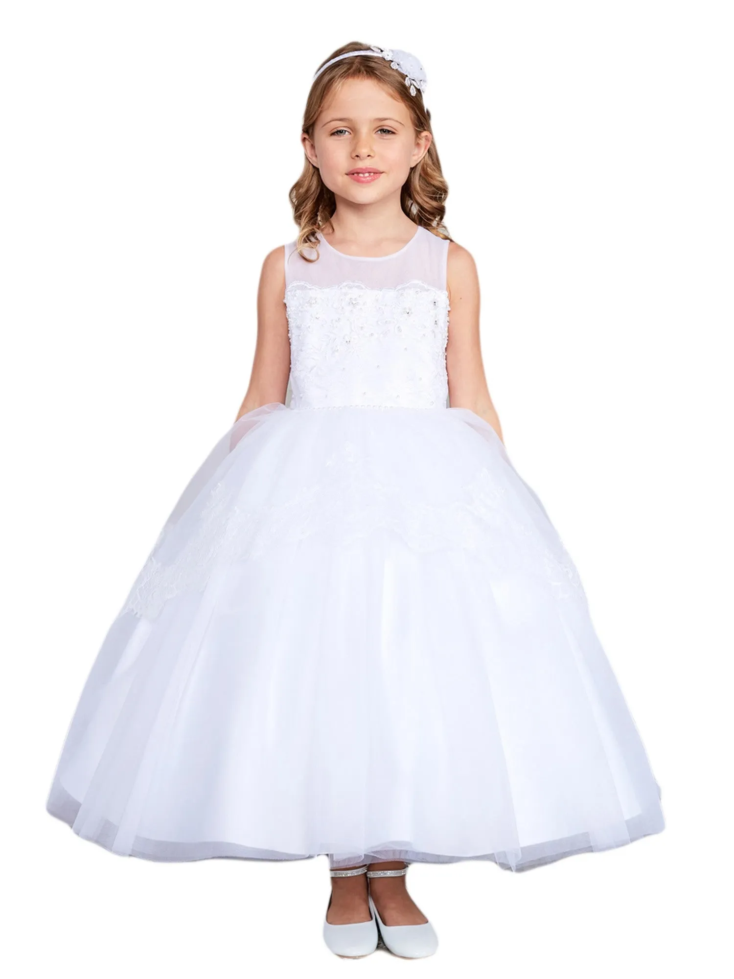 Girls Multi Color Illusion Neckline Lace Peplum Junior Bridesmaid 2-16