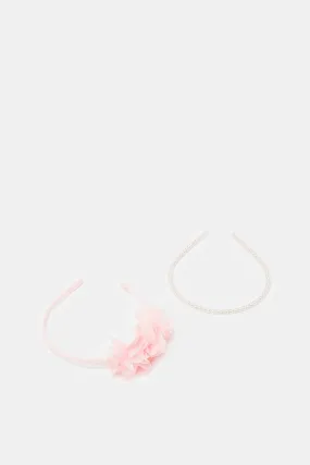 Girls Pink And White Pearls Headband Set (Pack of 2)