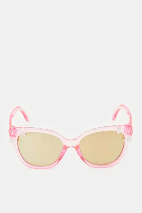 Girls Pink Wayfarer Floral Embellished Sunglasses