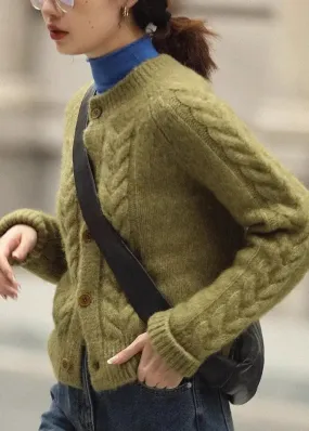 Green Cable Knit Sweaters Knit Coats O Neck Long Sleeve ML3235