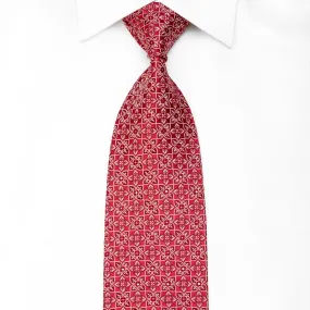 Guy Laroche Men's Crystal Silk Tie Cartouche On Red With Silver Sparkles