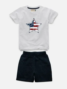 Half Sleeve Printed Tshirt with Comfy Solid Shorts for Infants & Boys - Pack of 2 (1 T-shirt & 1 short)