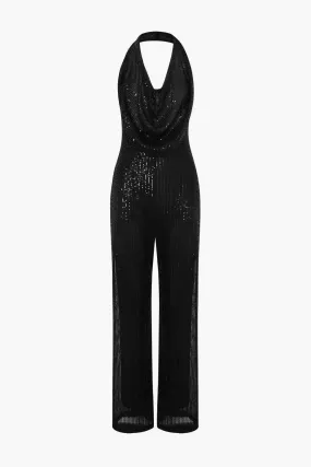 Halter Neck Backless Sequin Jumpsuit