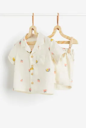 H&M Fruit Linen clothing set, 2 pieces, beige