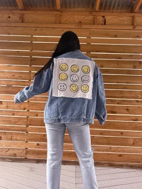 happy patched denim jacket