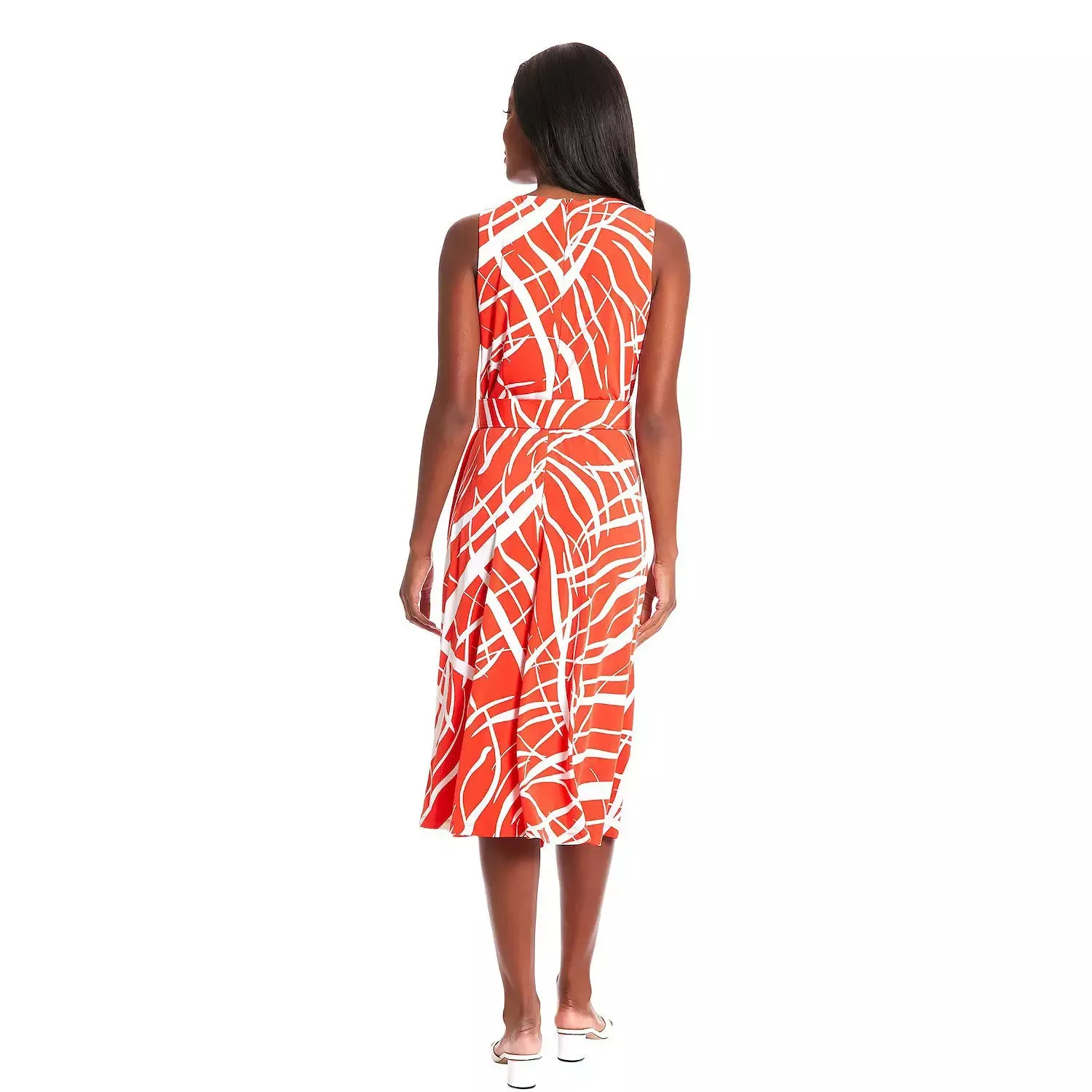 High Neck Geo Print Belted Jersey Dress