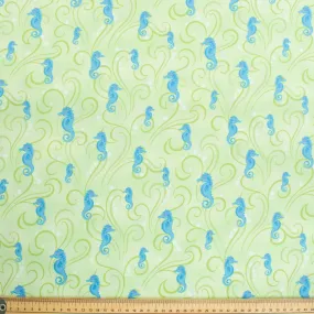 Hoffman California Fabrics Beach Babes Hippocampus on Green Cotton Prints