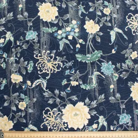 Hoffman California Fabrics Narumi Floral & Butterfly on Navy Cotton Prints