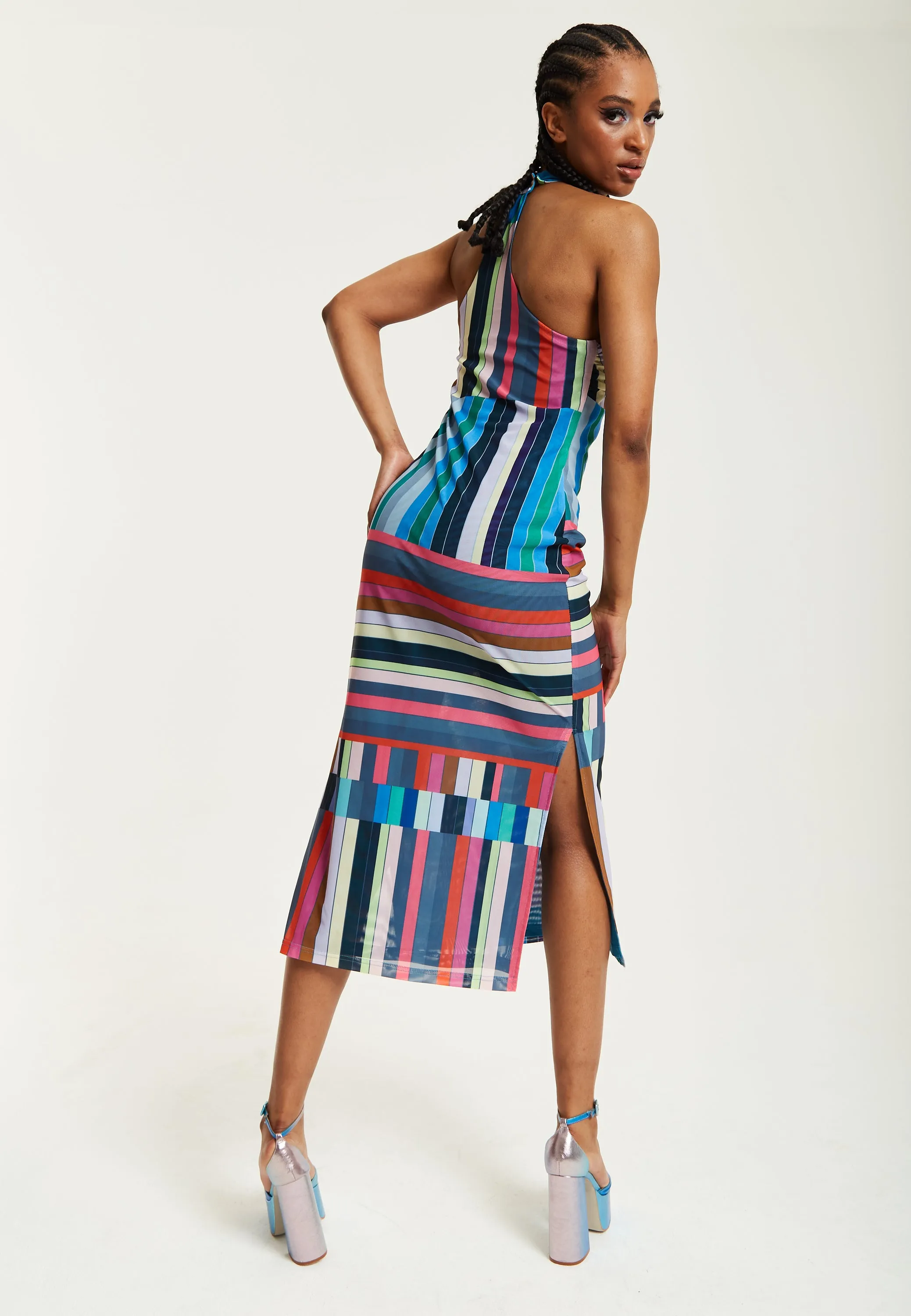 House of Holland Colour Bar Halter Neck Midi Dress