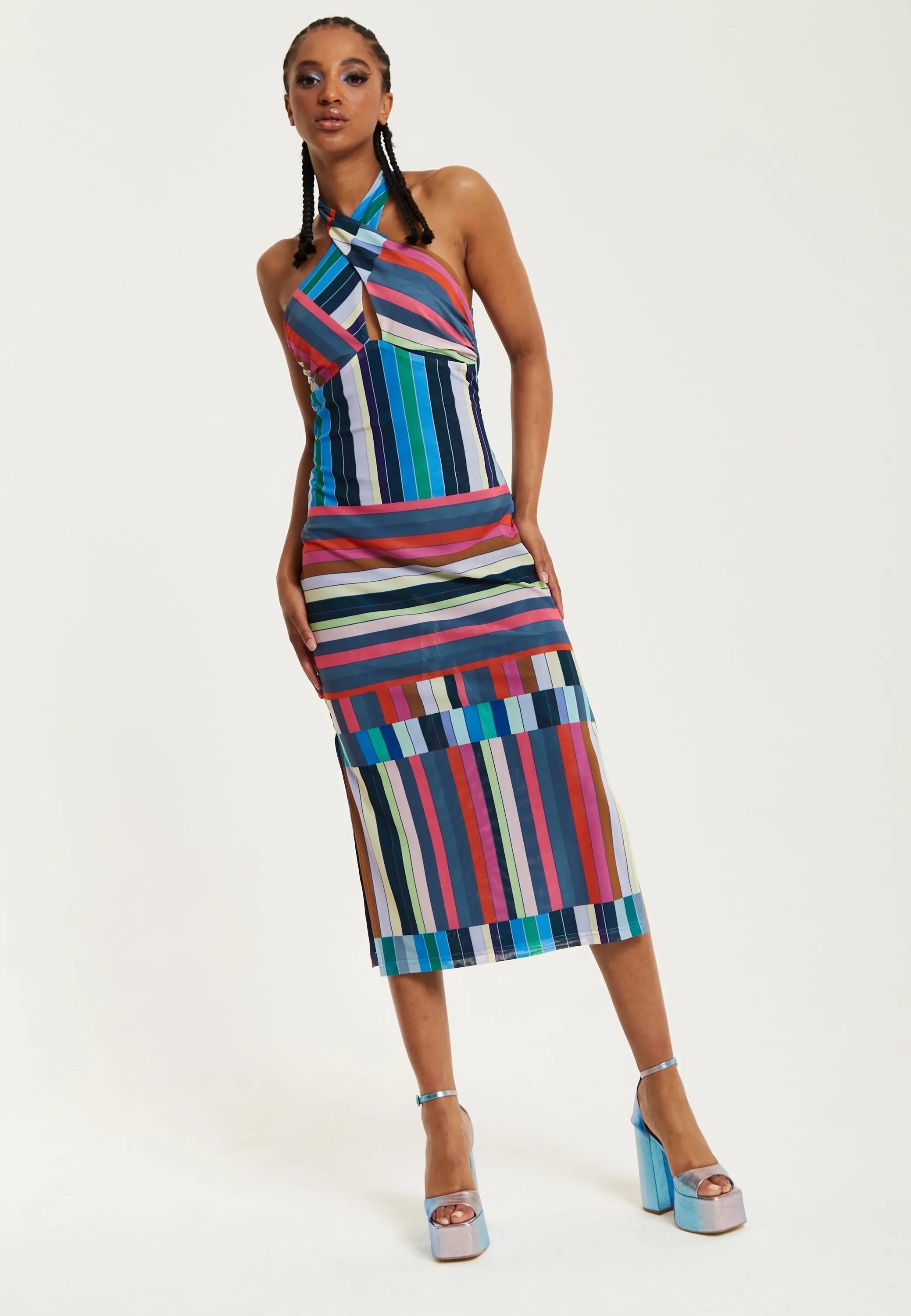 House of Holland Colour Bar Halter Neck Midi Dress