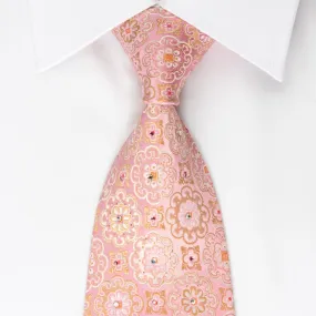 Indian Homme Rhinestone Silk Tie Gold Silver Marrakesh On Pink With Gold Sparkles