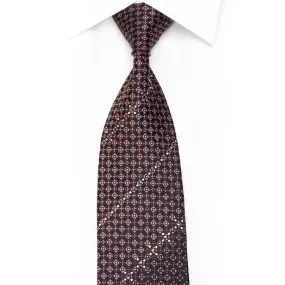 Indian Homme Rhinestone Silk Tie Mauve Brown Checkered On Black